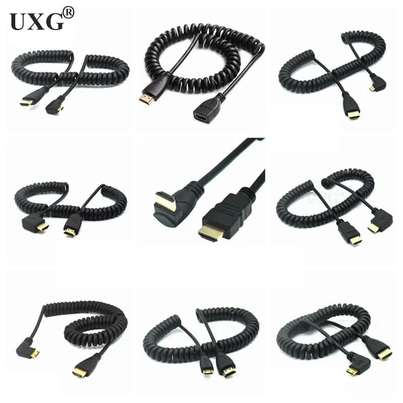90 gradi verso il basso verso l'alto a sinistra tipo angolato Mini Micro hdd-maschio a maschio elastico a molla cavo flessibile DSLR 50cm compatibile HDTV