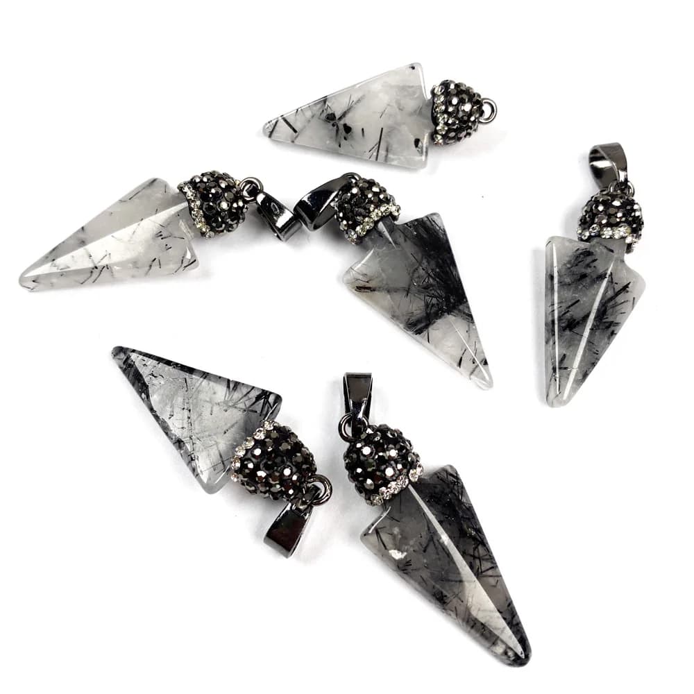 1PC Pietra Naturale Forma di Freccia Nero Quarzo Rutilato Pendente Pendenti E Ciondoli per la Produzione di Gioielli FAI DA TE Collana Accessori Formato 15x37mm