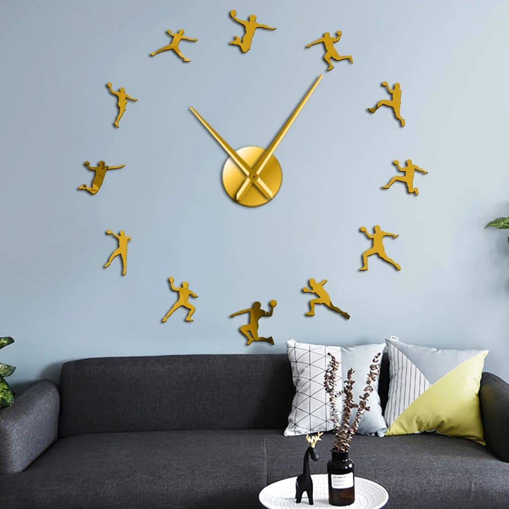 Handball Players Acrylic Silhouette Wall decal FAI Wall Mirror by TE Art Giant Wall Clock Teenager Sports Room Decor Handball Trainer Gift