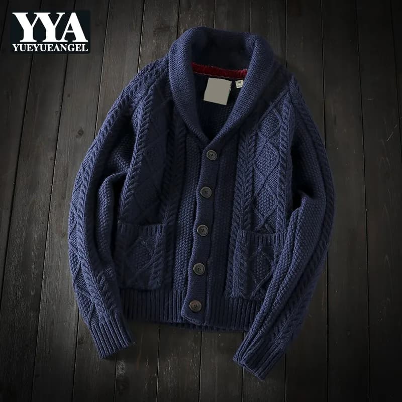 Cardigan invernale da uomo in lana maniche raglan risvolto tasche maglione monopetto stile coreano ispessimento giacche casual in maglia