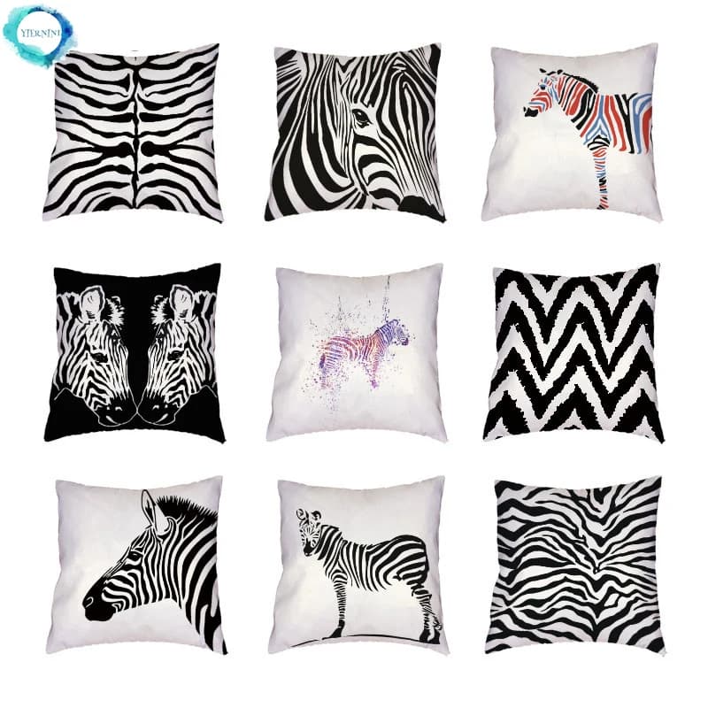 Fodere per cuscino bianco Zebra popolare decorazione geometrica trilaterale dell'acquerello per federe per cuscini da tiro in pelle di pesca per soggiorno di casa