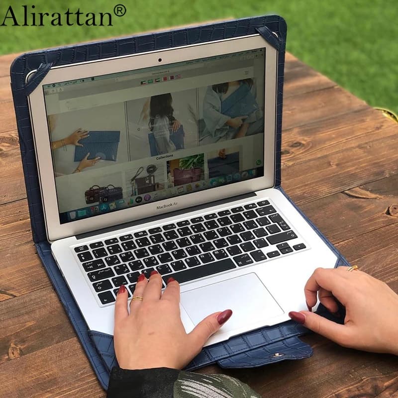 Alirattan New Trendy Laptop Sleeve Case Notebook Case Cover Pouch For 13.3 inch Macbook Ostrich Crocodile Pattern Laptop Holder