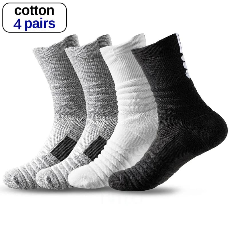 High Socks Men Basketball Sport Socks Breathable Running Cycling Soccer Hiking Black Athletic Cotton Sock Men Winter Warm Socks