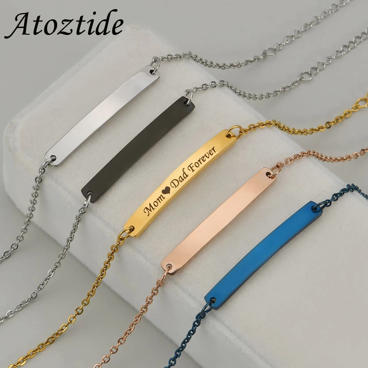 Atoztide parole personalizzate nome Bar targhetta bracciale in acciaio inossidabile per uomo donna catena a maglia regolabile incisione regalo di gioielli