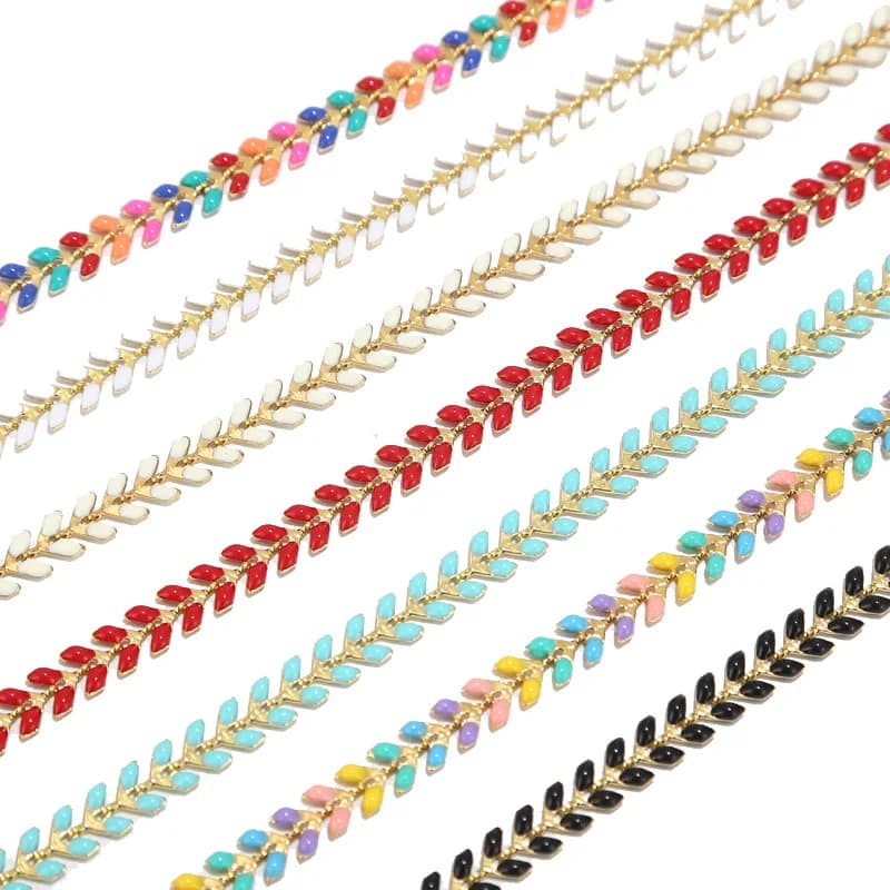 2 Meter Enamel Gold Plated Copper V Chains Unique Fishbone Fishtail Findings Herringbone Flat Arrow Designer