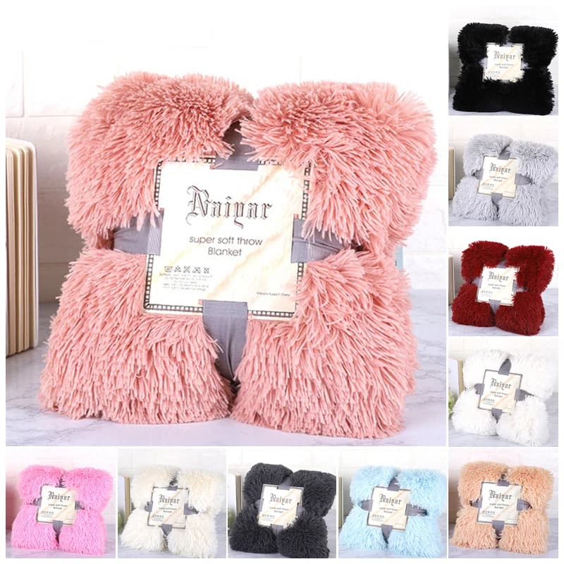 Coperta di pelliccia calda Super morbida soffice divano Shaggy coperte copriletto copriletto Beige bianco caldo lenzuolo coperta accogliente