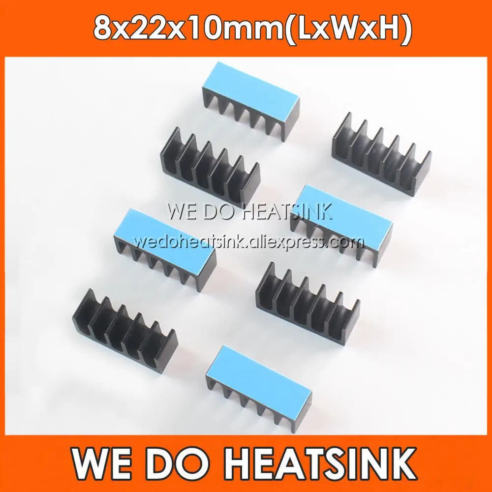 8x22x10mm Black Aluminum Anodized Heat Sink Radiator Cooling Device for Raspberry Pi Electronic IC Chip with Therm