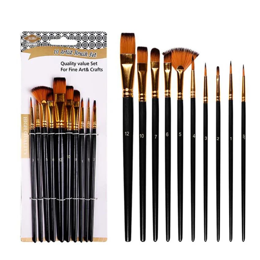 10Pcs/Set Watercolor Gouache Paint Brushes Nylon Hair Oil Painting Brush Student Children DIY Art Drawing Watercolor Brush
