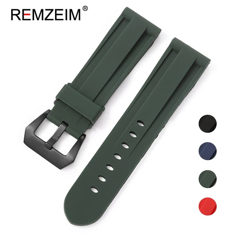 REMZEIM cinturino in gomma siliconica cinturino 22mm 24mm 26mm donna uomo verde rosso nero cinturino sportivo chiusura in metallo in acciaio inossidabile