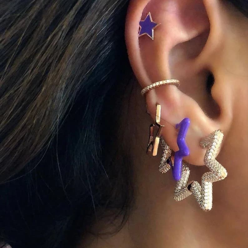 Multicolour Enamel Star Hoop Earring Paved Bling CZ For Women Fashion Charm Jewelry Wholesale