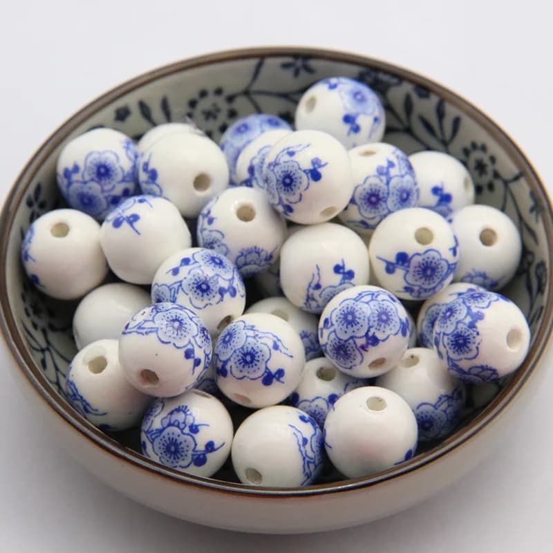 10 pz/lotto 8 10 12 14 mm stile cinese fiore di prugna rotondo perline sciolte in ceramica per gioielli fatti a mano fai da te fare forniture all'ingrosso