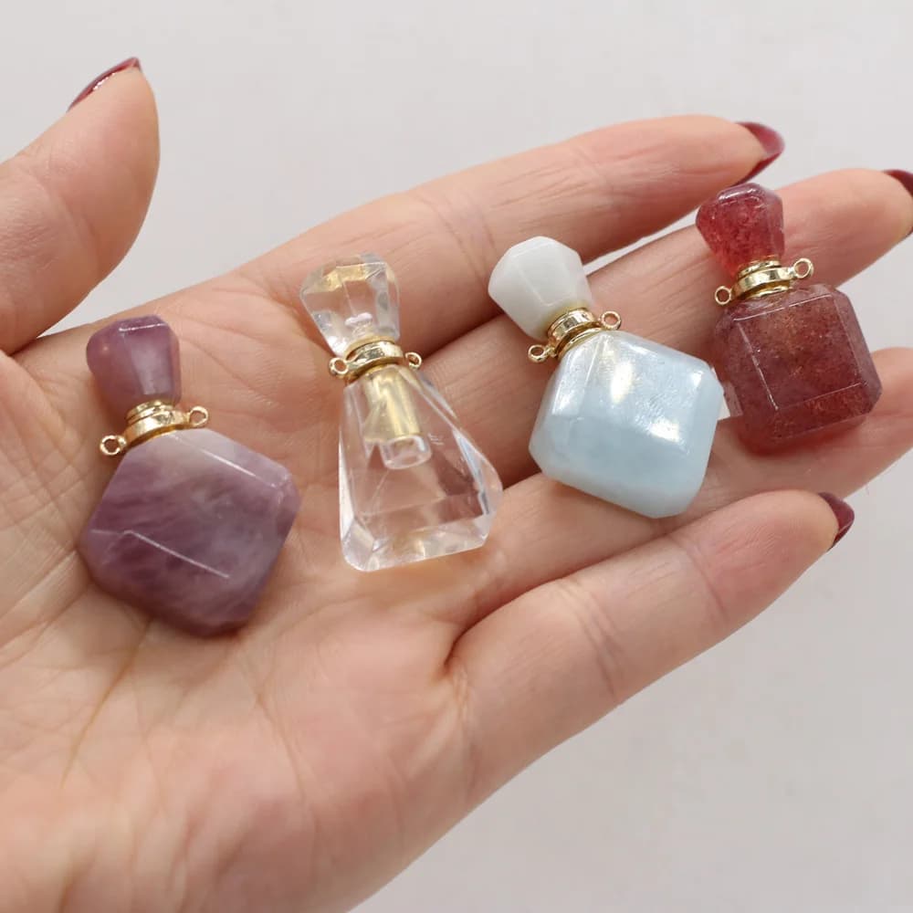 1PC Natural Stone Amethysts Perfume Bottle Connector Rose Quartz Fluorite Essential Oil Diffuser Pendants and Pendants Pendants FAI Jewels FROM YOU