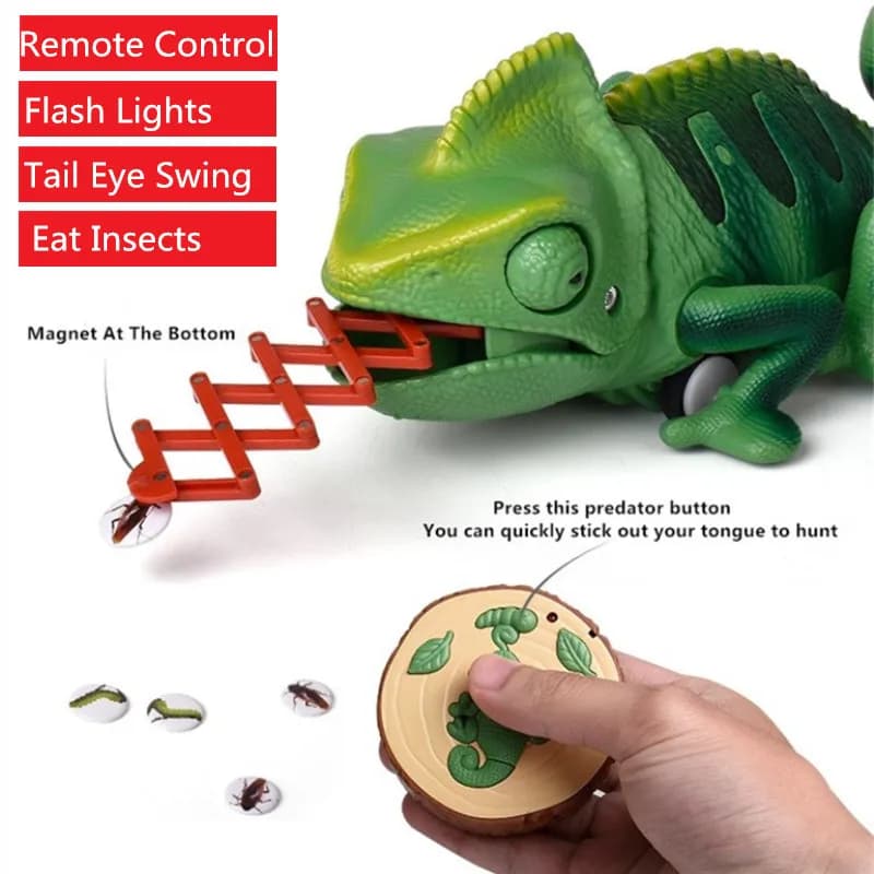 Telecomando 2.4G Camaleonte Lucertola Intelligente con Coda Oscillante, Simulazione Elevata, Mangia Insetti, Gioco Interattivo, Regalo RC Insetto