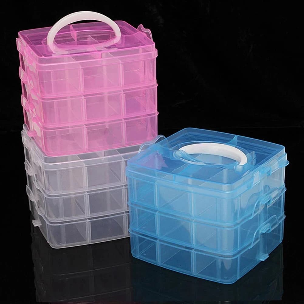 3 strati 18 scomparti scatola di immagazzinaggio del filo interdentale per ricamo in plastica bobine di filo interdentale organizzatore di stoccaggio strumento per cucire a punto croce fai-da-te