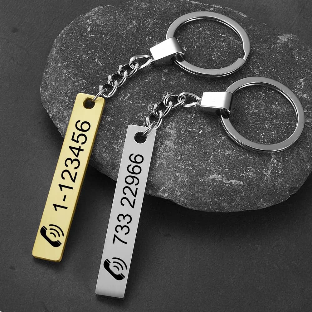 Custom Phone Number Logo Name Women Keychain Man Keychain for Car Keyring Laser Engraving Custom Stainless Steel Gift