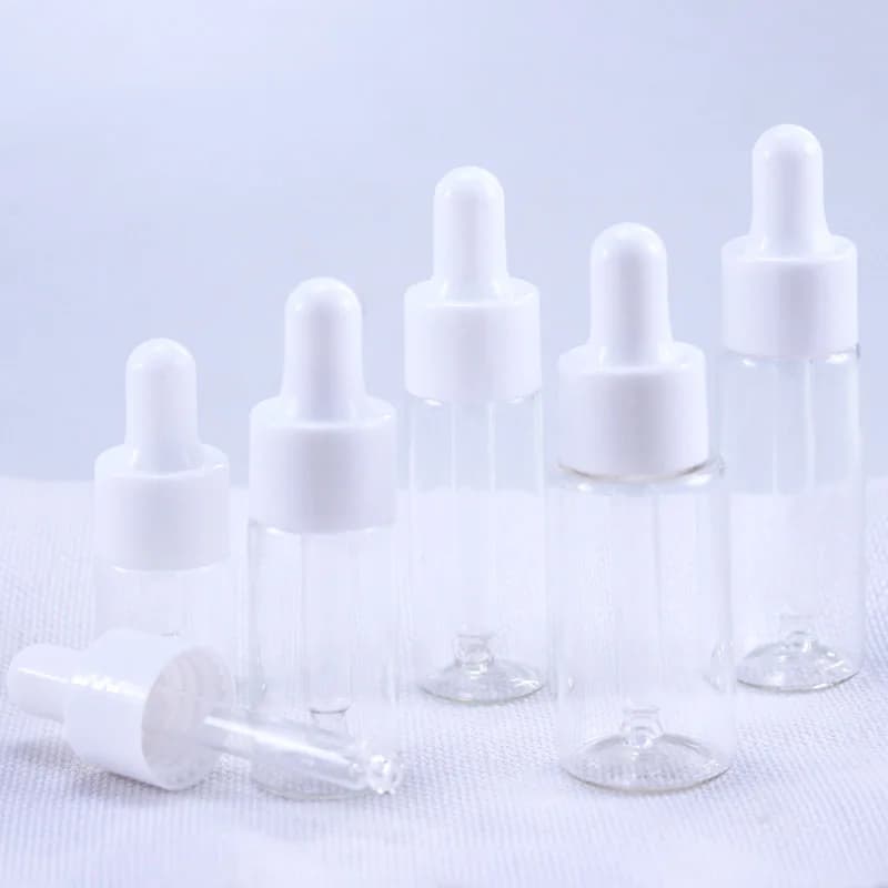 50 pz/lotto 5ml 10ml 15ml 20ml Bottiglia di Vetro Trasparente Contagocce Barattoli Fiale Con Pipetta Per Bottiglie di Olio Essenziale di Profumo Cosmetico