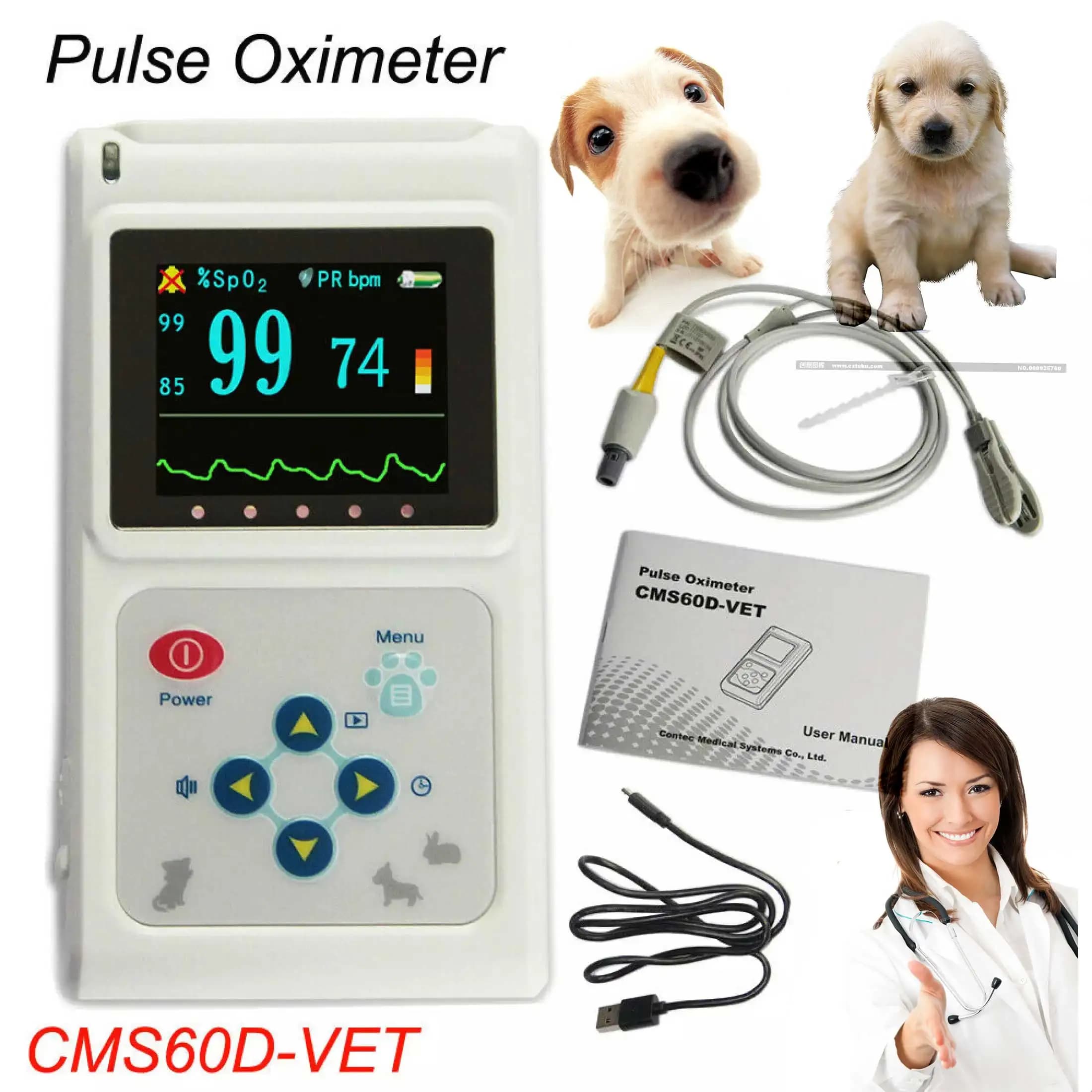 CONTEC CMS60D-VET Pulsossimetro veterinario PR per animali, sonda per lingua e orecchio, con software incluso