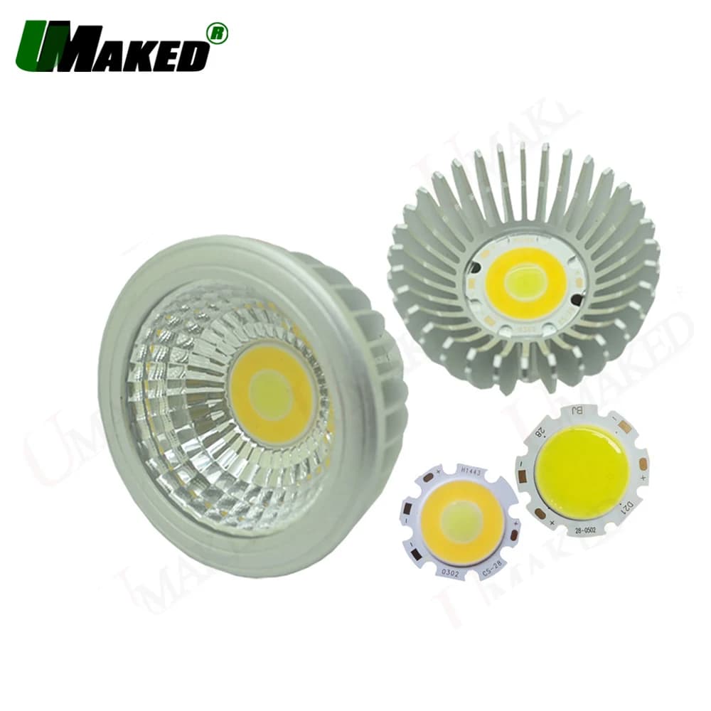 2 pz 3 W 5 W Diametro 62x63mm Alumimun LED COB Testa Della Lampada Kit base di montaggio della luce Faretto/custodia lampadina a led + dissipatore di calore PCB + lente tavolo fai da te