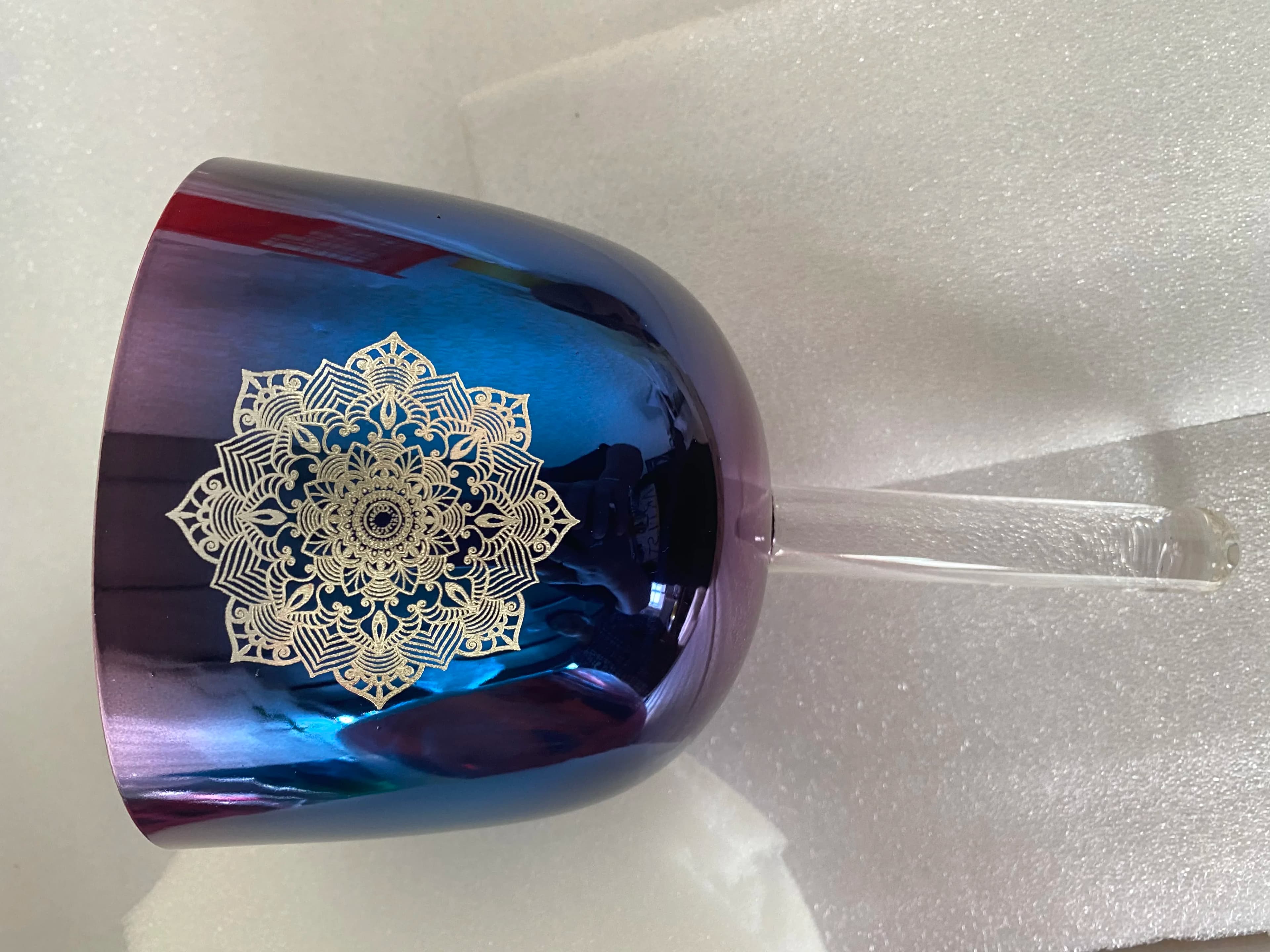 about 5.25" 4th octave G# Thyroid chakra crystal singing handle bowl Om Engraving mixed color 432Hz for sound healing