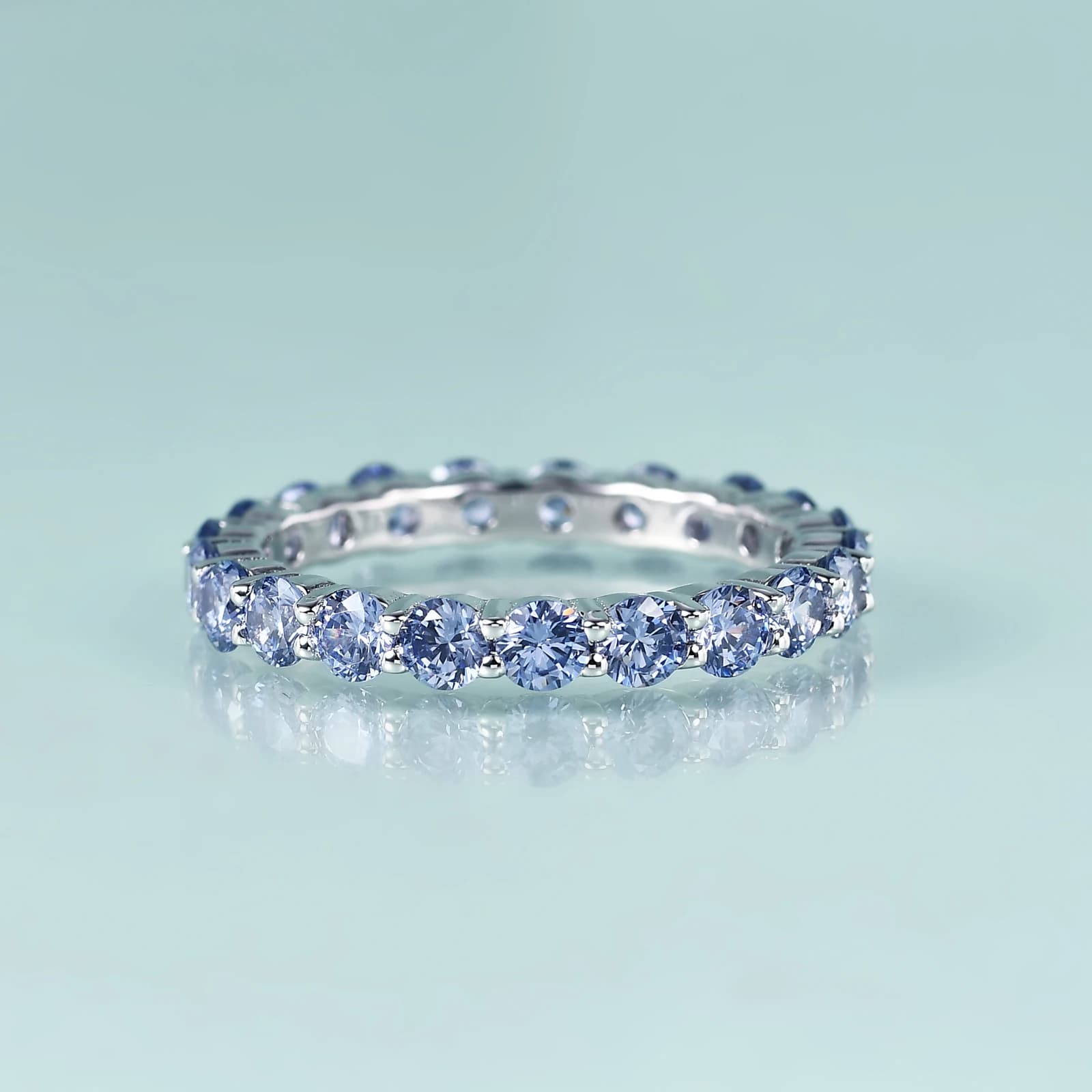 GEM'S BEAUTY Anelli Infinity in argento sterling 925 per le donne Regalo di anniversario Anelli con diamanti simulanti blu tanzanite rotonda chiaro