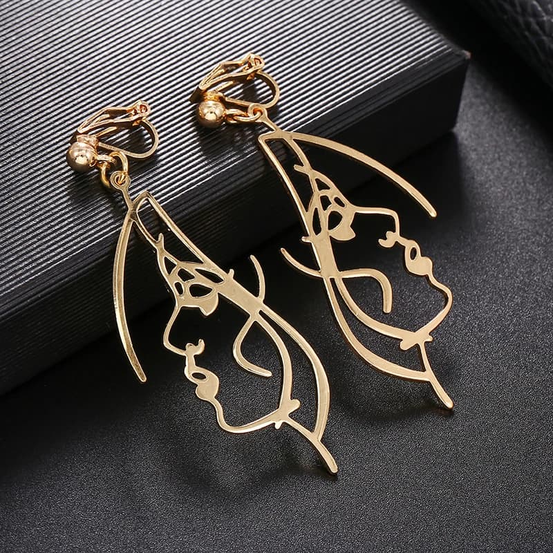 2020 New Arrival Abstract Stylish Hollow Out Face Earrings Clip Girls Statement clip Earrings no hole Statement Earrings