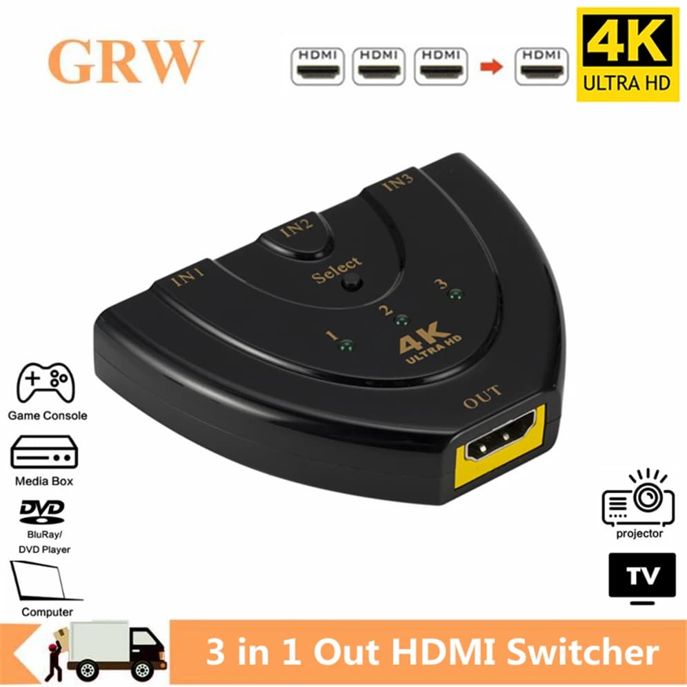 GRWIBEOU HDMI Switcher HDMI Splitter 3 porte Mini 4K * 2K Switch Converter 1080P per DVD HDTV PC proiettore 3 in 1 out Port Hub