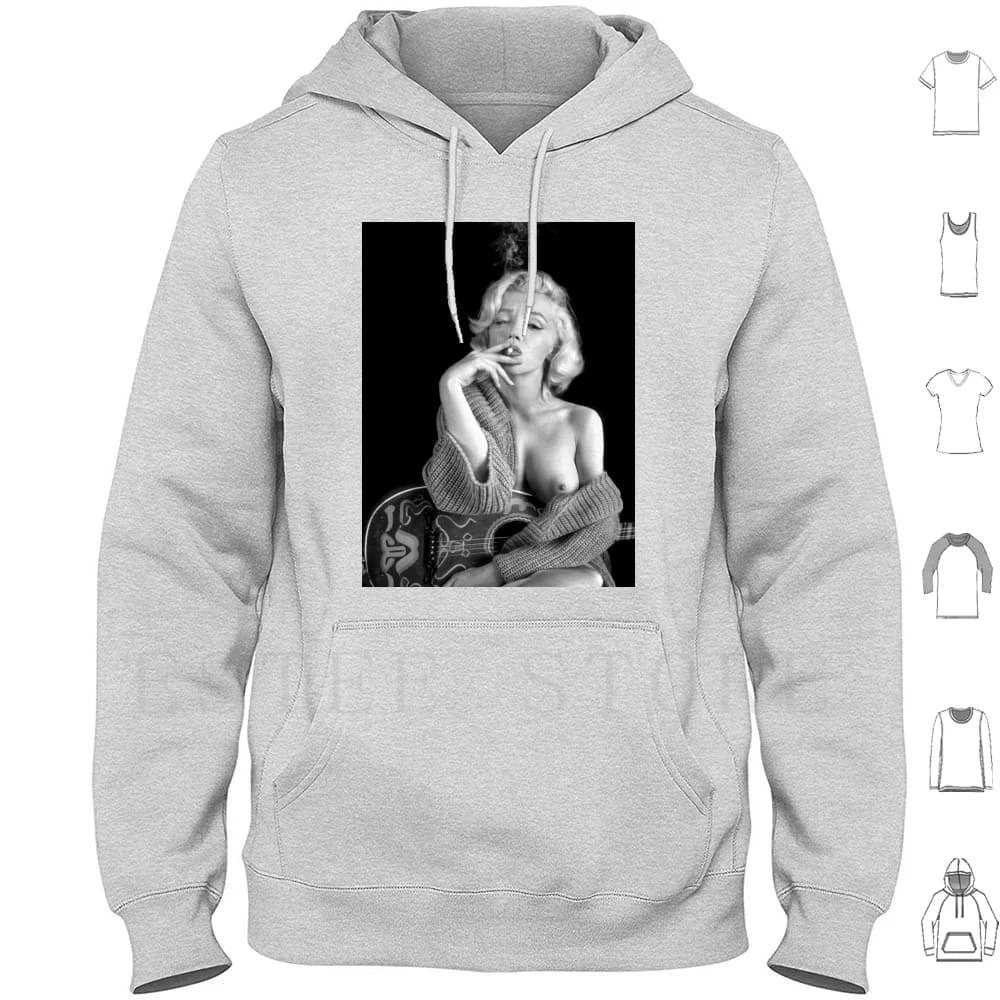 Marilyn Monroe-Smoking Guitar Two-B&w Hoodies Long Sleeve Marilyn Monroe Sexy Guitar Smoking Breast Black White