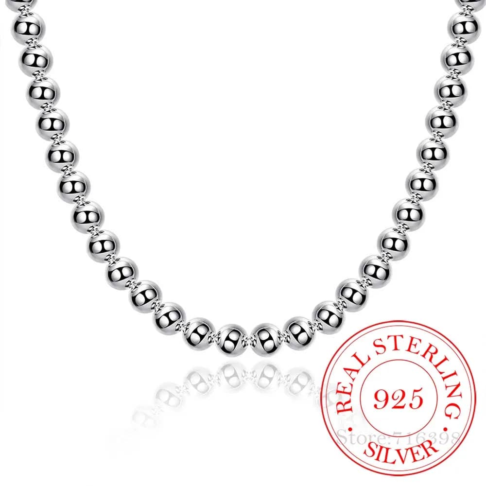 Argento Sterling 925 4mm/8mm/10mm perline lisce collana a catena a sfera per le donne alla moda matrimonio fidanzamento gioielli trasporto di goccia
