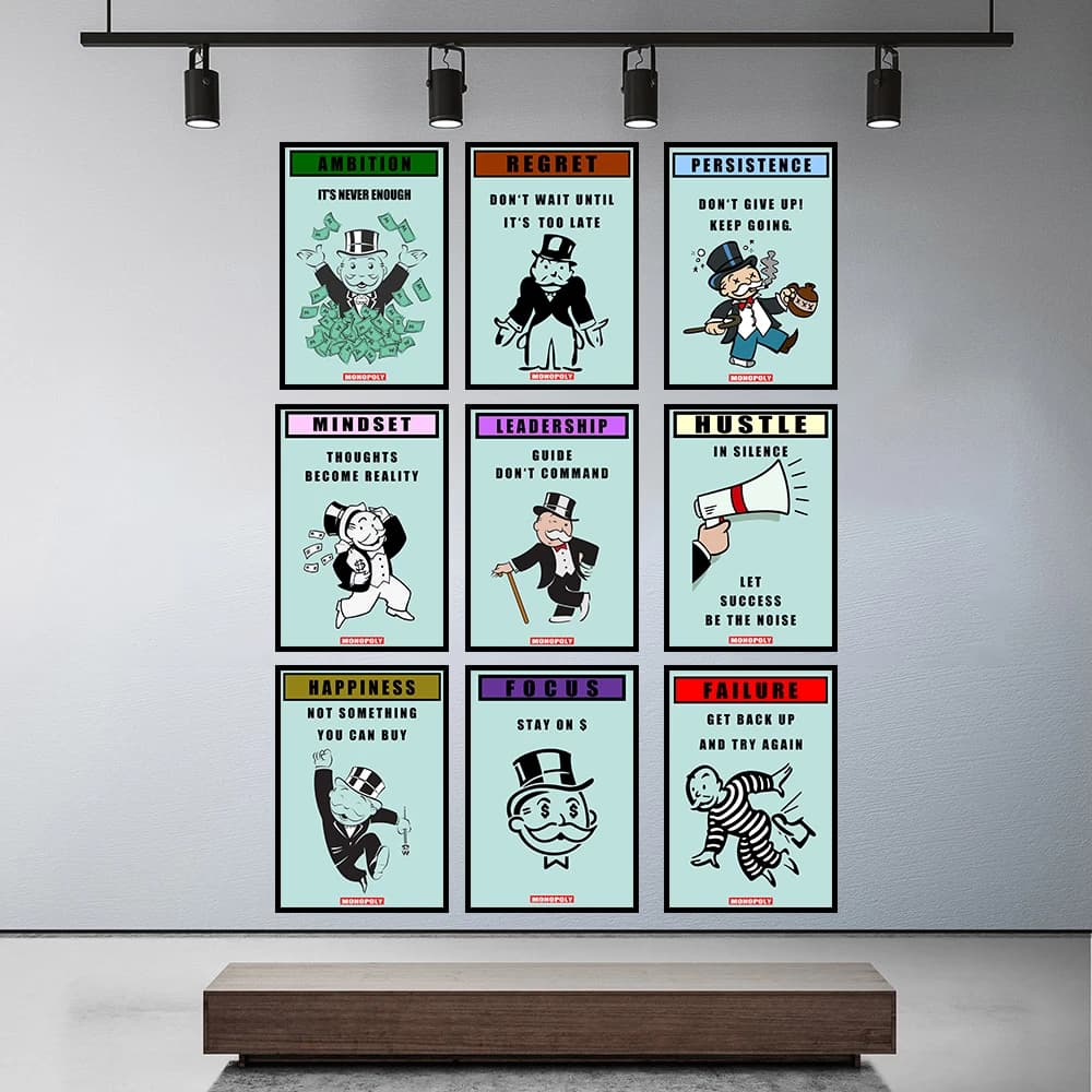 Modern Room Printing Set of 9 Monopoly Quotes Wall Painting Successful Inspiring Trends Frameless Art Images