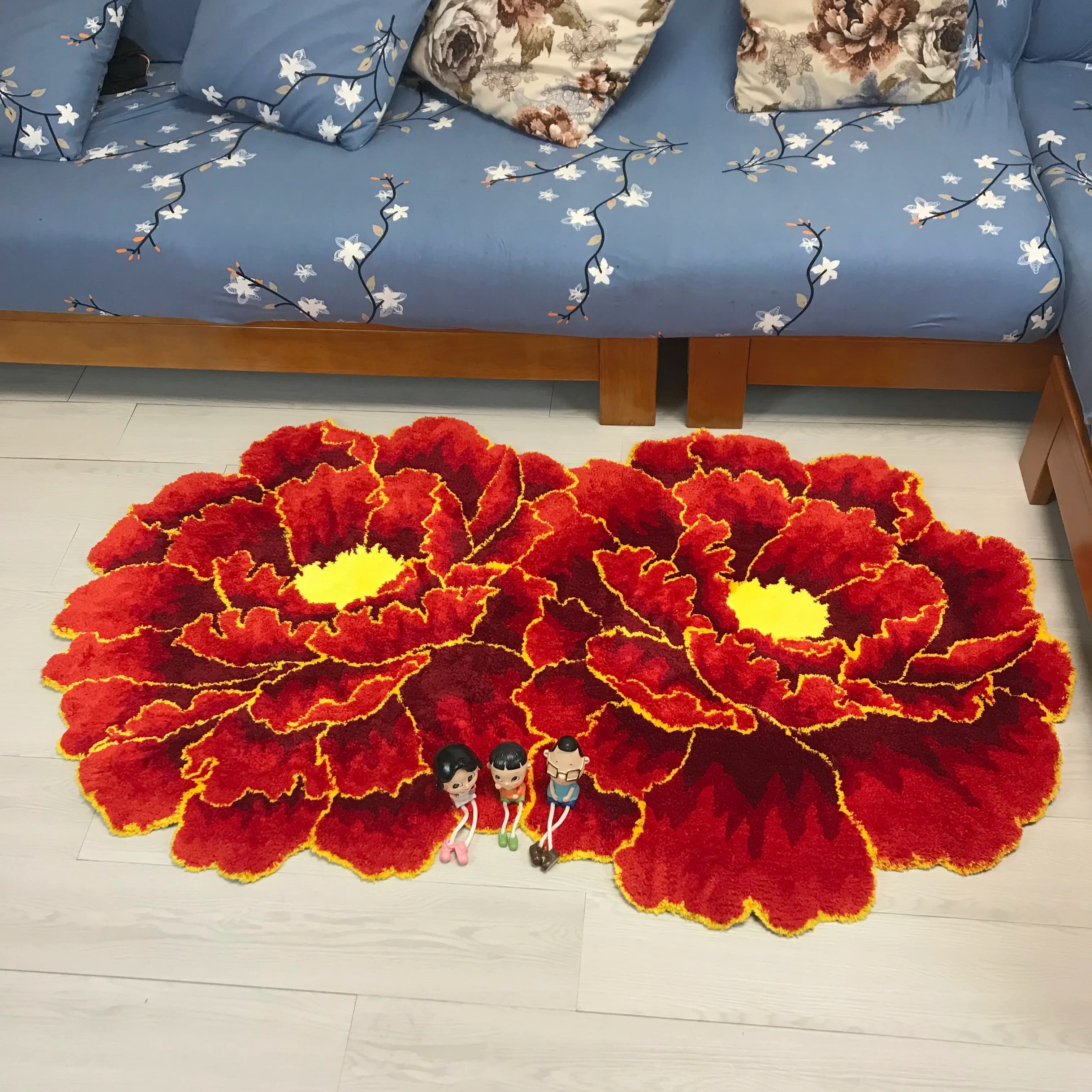 Handmade 160*90 cm red peony flower carpet living room bedroom carpet area pink floral often zerbino wedding hall carpets