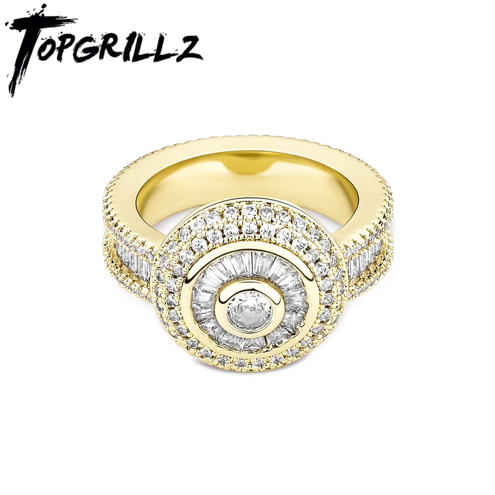 TOPGRILLZ Iced Baguette Rings White Gold Plated High Quality Copper Rings Hip Hop Punk Jewelry For Men Women Party Gift