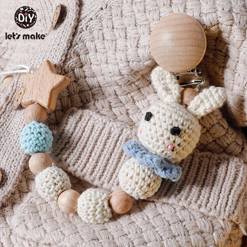 Facciamo 1pc Baby ciuccio catena coniglio Panda uncinetto perline clip di legno massaggiagengive in legno piccola asta manichino clip per prodotti per bambini