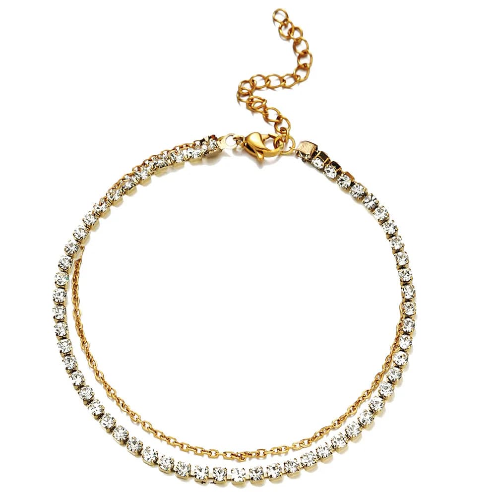 MinaMaMa Cavigliera da tennis con catena in cristallo con strass in acciaio inossidabile per donna Cavigliere estive con catena per piedi Yoga Gioielli da spiaggia