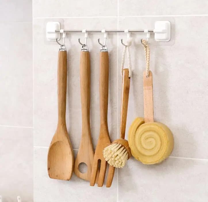 Barra in acciaio inossidabile Appendiabiti da cucina Organizzatore Vestiti da bagno Asciugamano Gancio da punzonatura gratuito Gancio da bagno Rack di stoccaggio flessibile