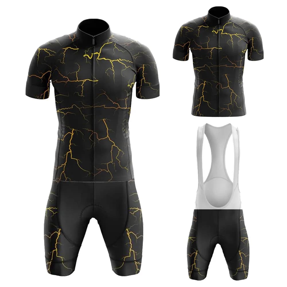 Summer cycling jersey series Lightning two color men's set short sleeves and shorts with suspenders Gel breathable Pad Maillot Cycling Hombre