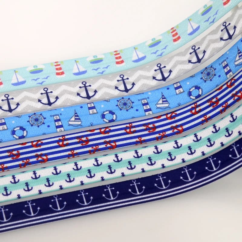 DHK 5/8 ''5 metri Navy Anchor Sea Boat Stampato Piega Elastica FOE Nastro Elastico Hairbow Copricapi Fascia FAI DA TE OEM 15mm E2004