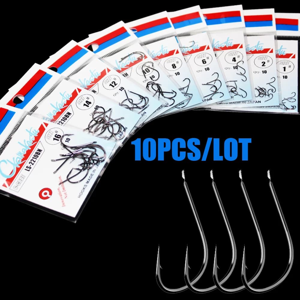 10 pz/lotto 1 #-18 # nero Maruseigo Gancio Nessun Anello Carpa Ami Da Pesca Acqua di Mare e di Acqua Dolce Ganci gamakatsu