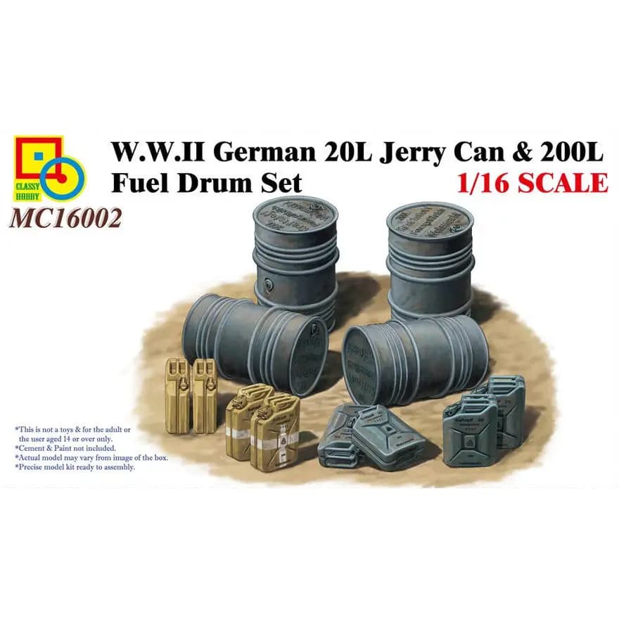 Classy Hobby MC16002 1/16 WWII German 20L Jerry Can e 200L Fuel Drum Set-Kit modello in scala