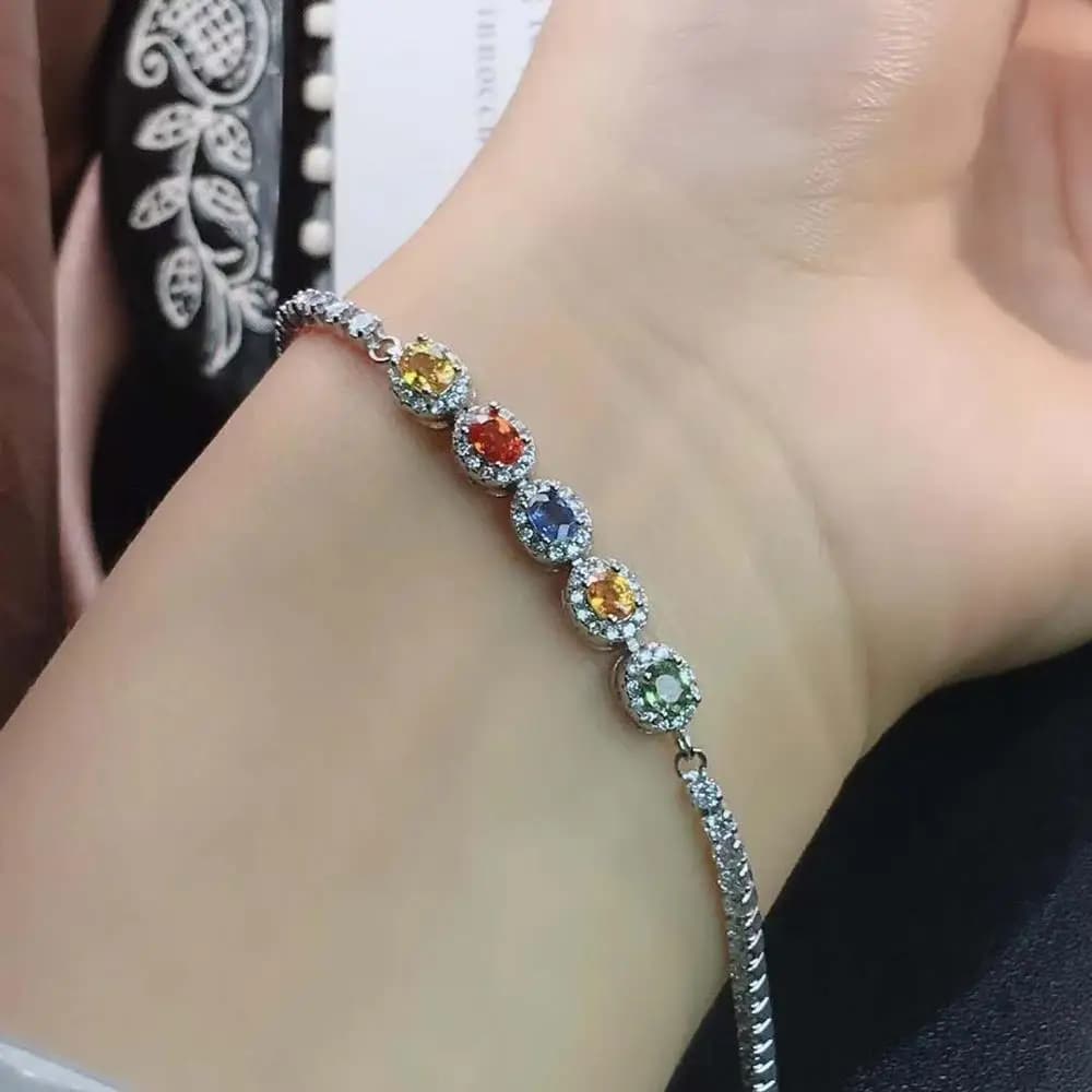 Bracciale in zaffiro Spedizione gratuita Bracciale in vero zaffiro naturale al 100% Bracciale in argento sterling 925