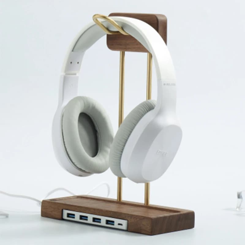 F6cy noce in legno massello e faggio e ottone per Audio da gioco cuffie Over-Ear supporto per supporto per auricolari supporto per giocatori