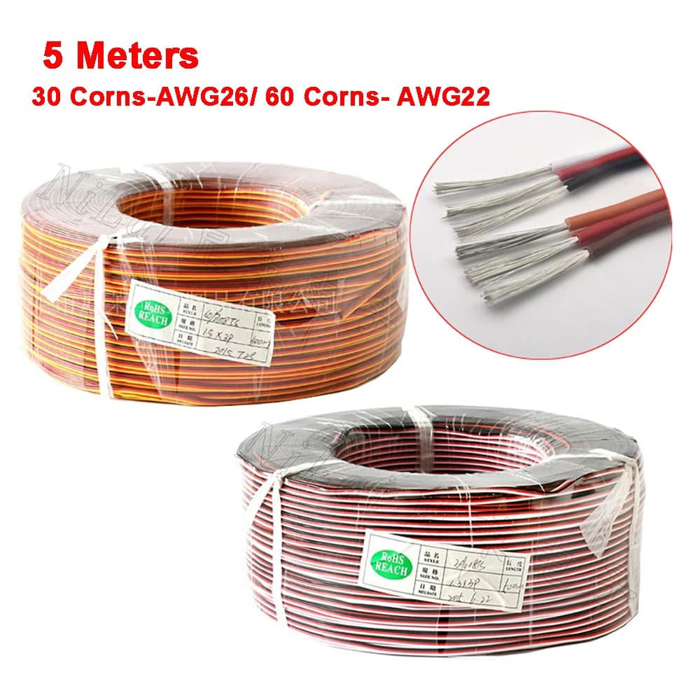 Cavo di prolunga servo da 5 metri Cavo 22/26AWG Cablaggio esteso Cavo 30/60 core per auto drone elicottero RC