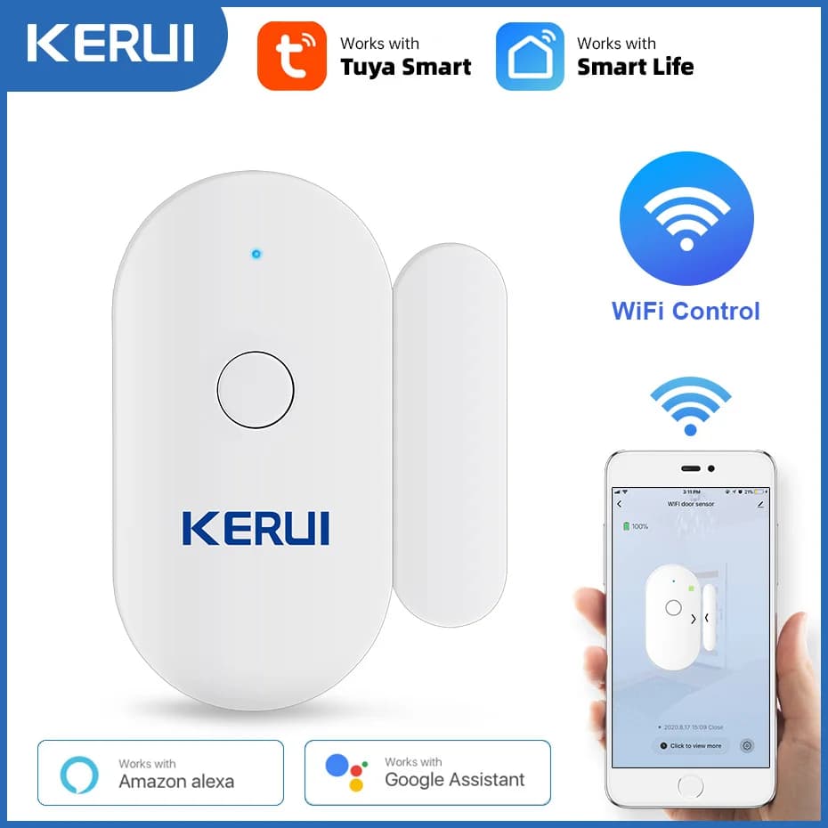 KERUI Tuya Smart Home WiFi Sensore porta Allarme Finestra Rilevatori aperti chiusi Interruttore magnetico Avviso APP Sistema di sicurezza da giardino per auto