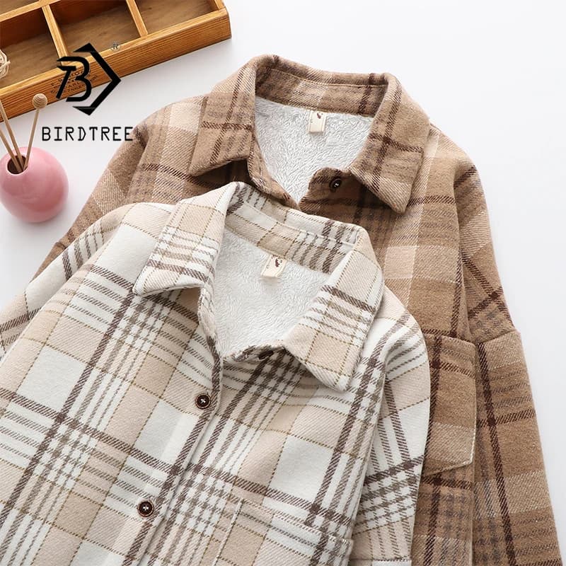 Camicie a quadri in velluto spesso camicette e top invernali da donna nuova giacca di camicia di lana Casual abbigliamento femminile cappotto Outwear C17001X