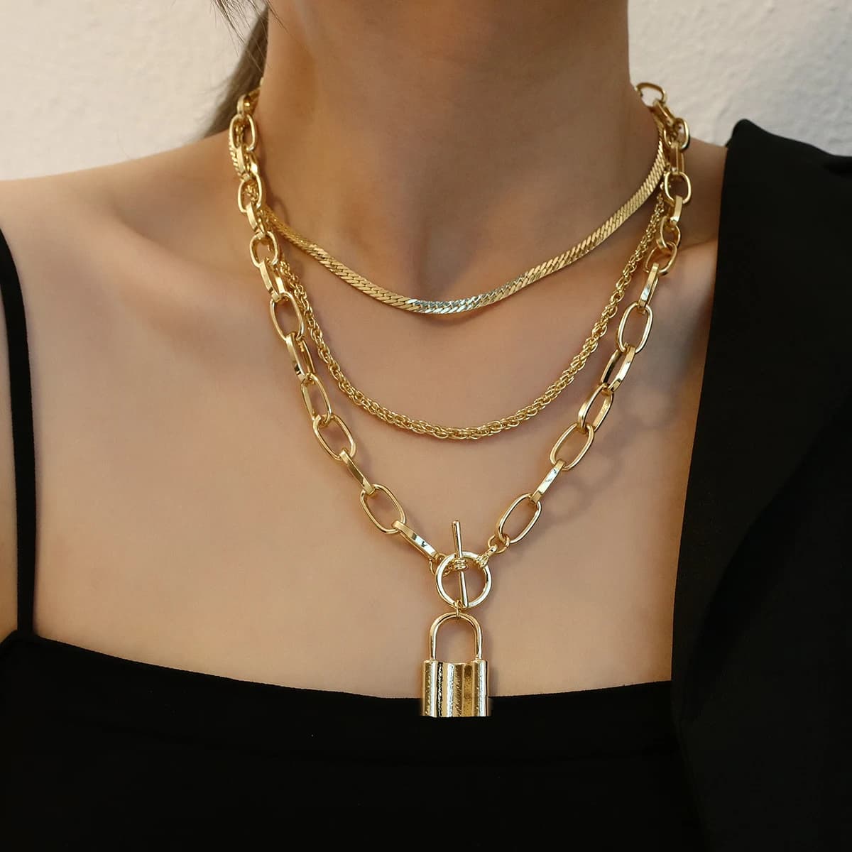 Flashbuy collana con ciondolo a catena lunga Punk per donna uomo collana con catena multistrato accessori moda