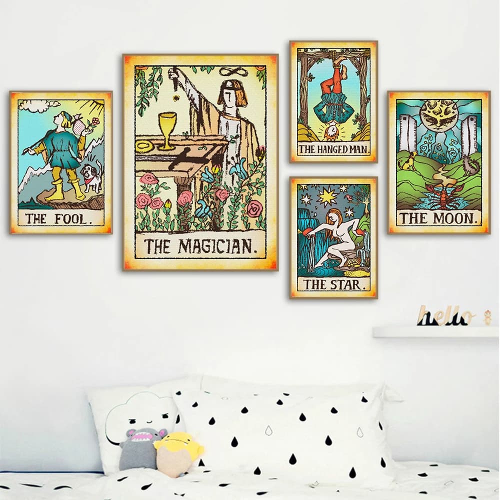 Nordic astratto The Moon Sun Tarocchi Carte Immagini di arte della parete Pittura su tela Devil Tower Sacerdote Poster Soggiorno Decorazioni per la casa