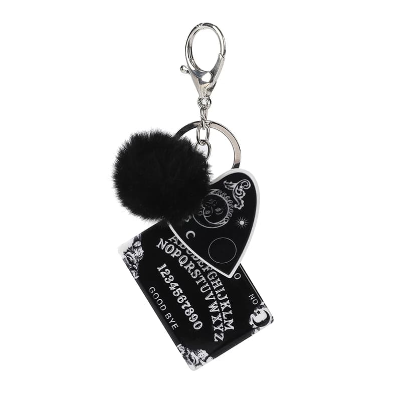1Pc Donna Ouija Planchette Portachiavi Acrilico Pompon Specchio per auto Portachiavi Punk Board Artigianato Borsa Gioielli Pendenti e ciondoli