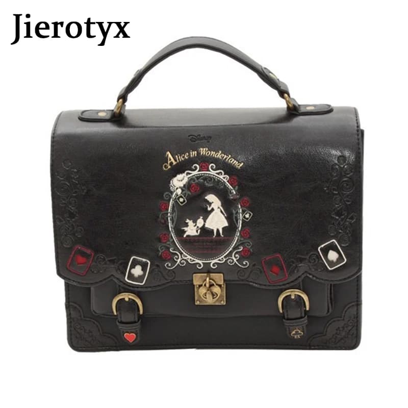 JIEROTYX Zaino da donna Ragazza Alice Bag nel Paese delle Meraviglie Zaino da scuola Borsa da donna Borsa Nero Stile punk gotico Vendita calda