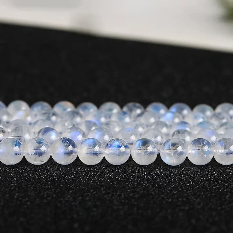 Perline di pietra allentate rotonde di pietra di luna blu chiaro genuino naturale avanzato 3-18mm misura gioielli collane o bracciali fai da te 15"