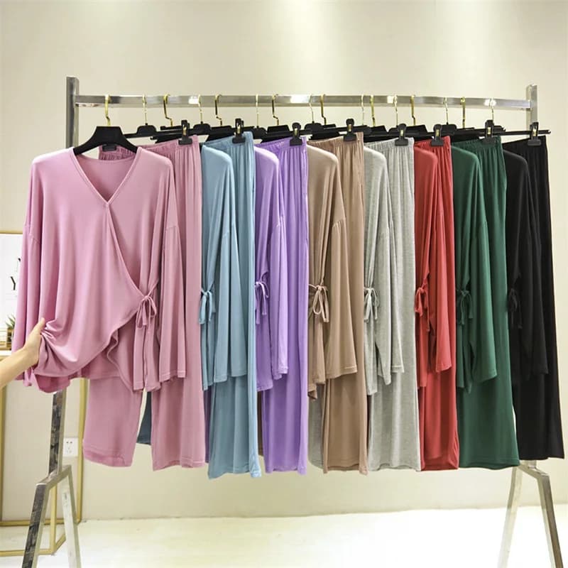 Japanese kimono 2026 spring and autumn new ladies fashion simple V-neck pajamas suit loose casual long-sleeved home service suit