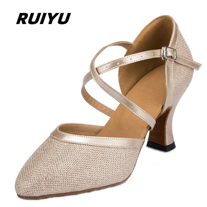 Nuove scarpe latine Tango Salsa Ballroom Party Tacchi alti da donna Champagne Nero Argento Scarpe da sposa da donna Sandali estivi